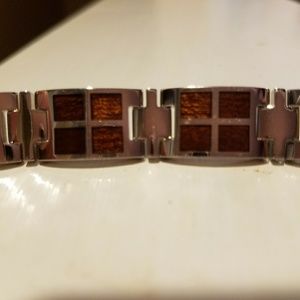 Men's stainless steel and polished wood bracelet